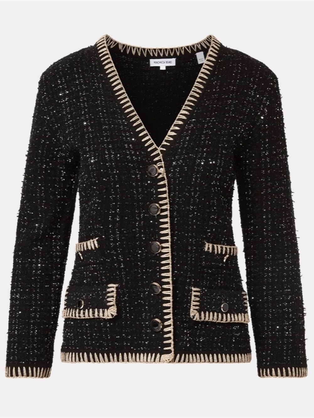 Veronica Beard Black Tweed Blazer with Beige Trim